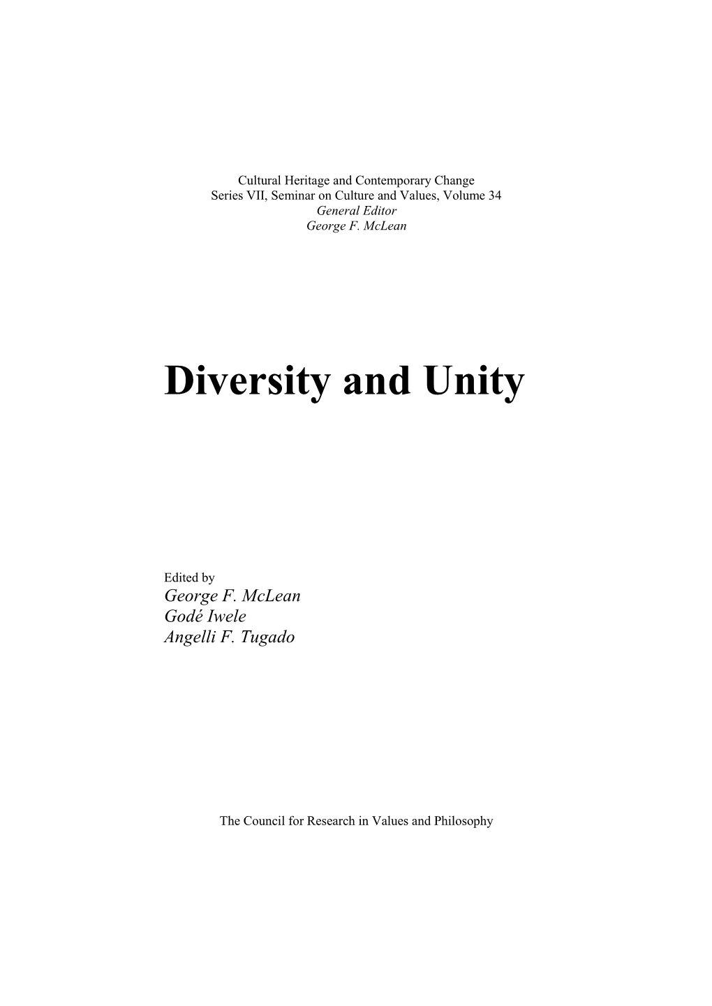 Unity and Diversity