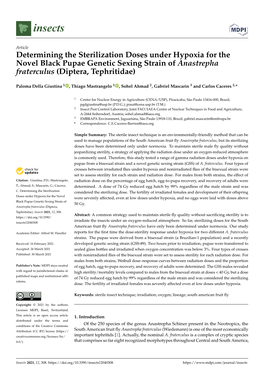 Determining the Sterilization Doses Under Hypoxia for the Novel Black Pupae Genetic Sexing Strain of Anastrepha Fraterculus (Diptera, Tephritidae)