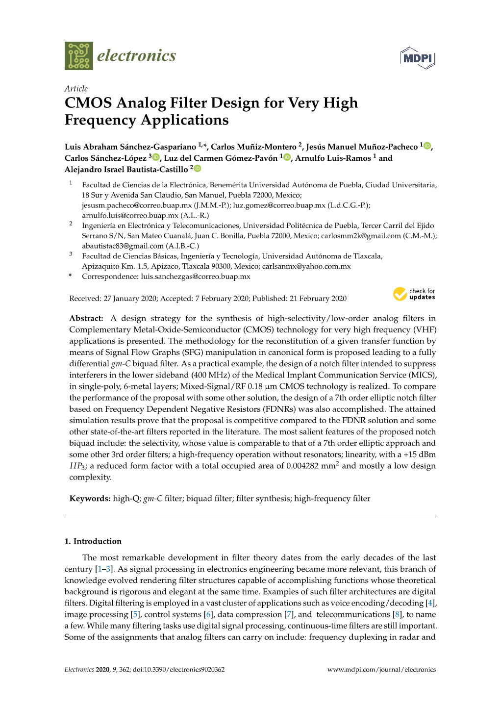 CMOS Analog Filter Design for Very High Frequency Applications