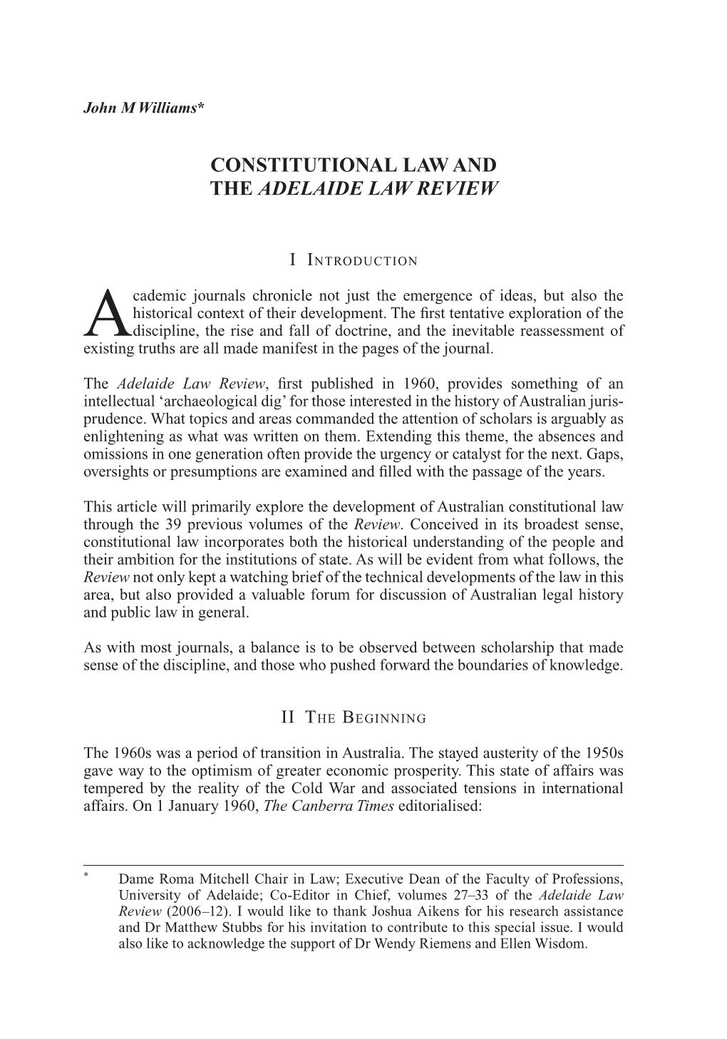 Constitutional Law and the Adelaide Law Review
