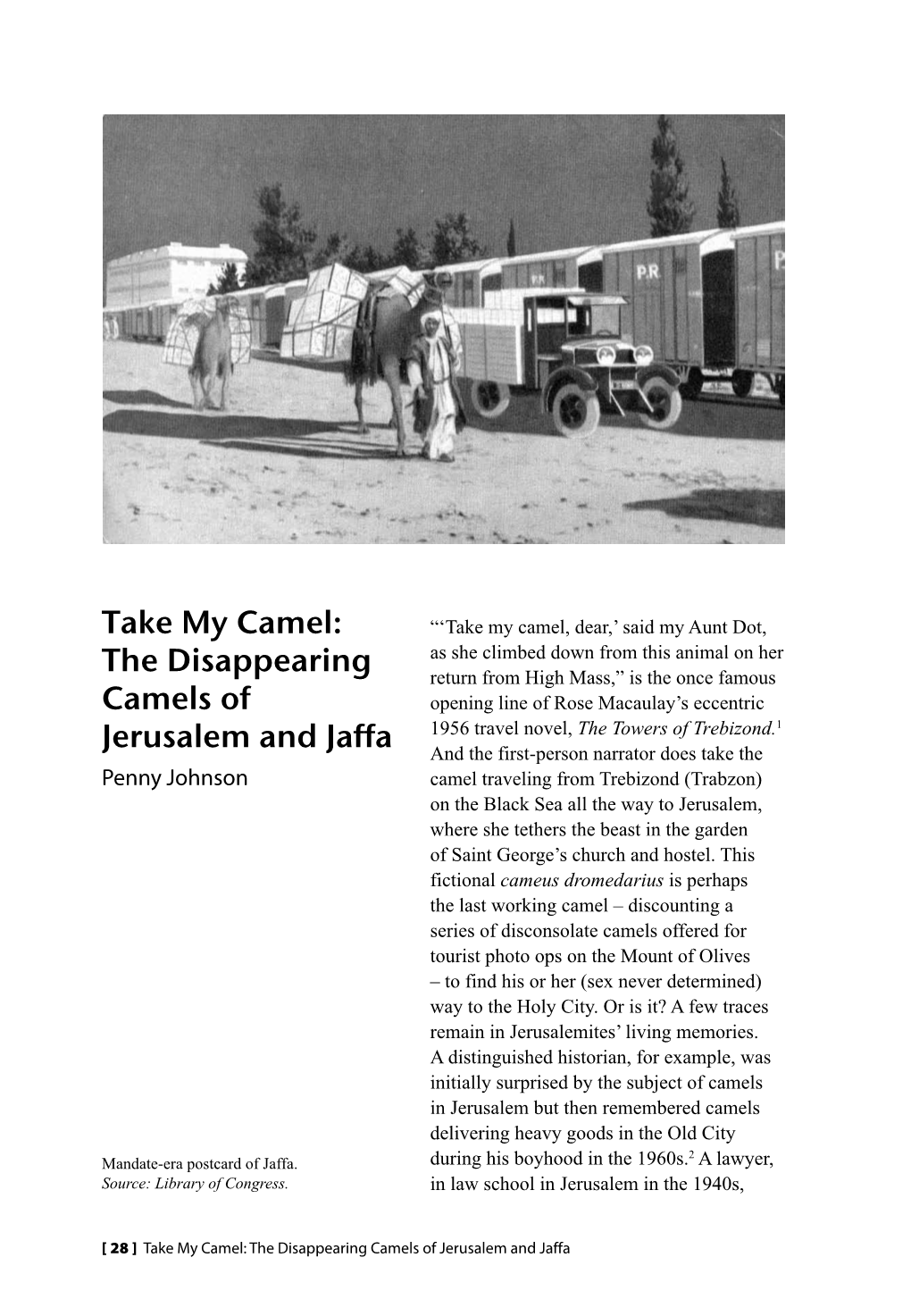 Take My Camel: the Disappearing Camels of Jerusalem and Jaffa