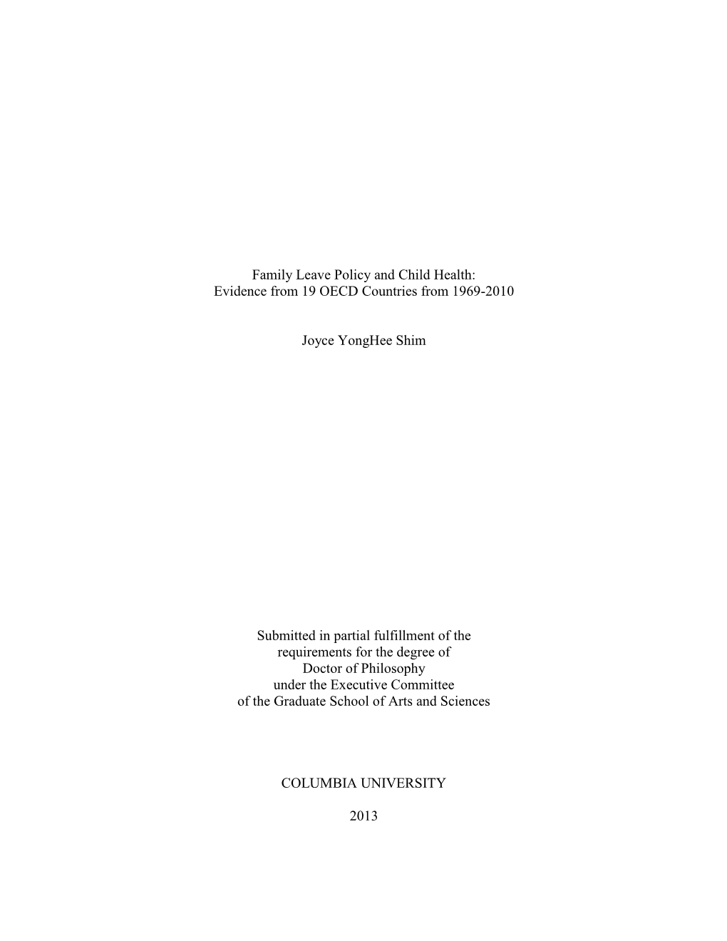 Family Leave Policy and Child Health: Evidence from 19 OECD Countries from 1969-2010