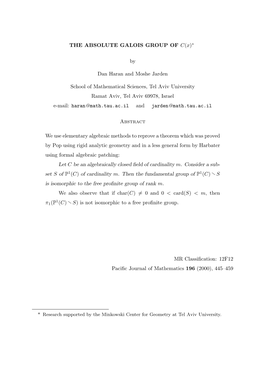 THE ABSOLUTE GALOIS GROUP of C(X) by Dan Haran and Moshe