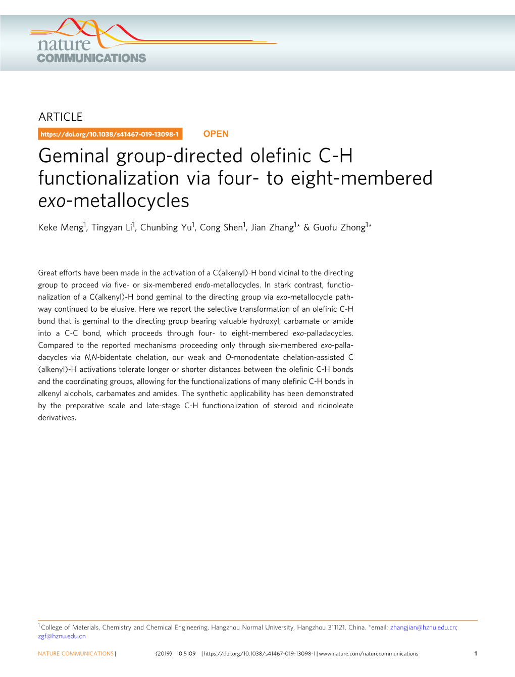 Geminal Group-Directed Olefinic CH Functionalization Via Four