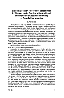 Breeding-Season Records of Boreal Birds in Western North Carolina with Additional Information on Species Summering on Grandfathe