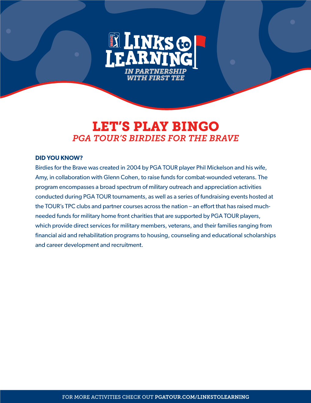 PGA TOUR Links to Learning-B4B Bingo.Indd