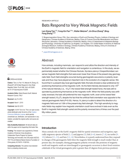 Bats Respond to Very Weak Magnetic Fields