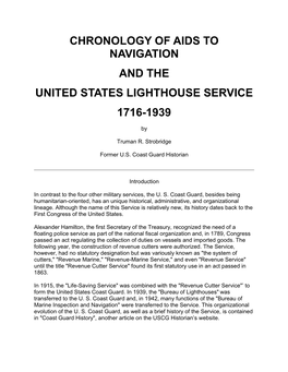 Chronology of Aids to Navigation and the United States Lighthouse Service 1716-1939