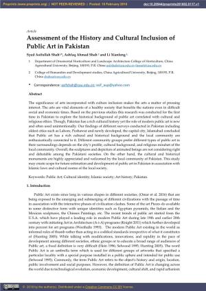 Assessment of the History and Cultural Inclusion of Public Art in Pakistan