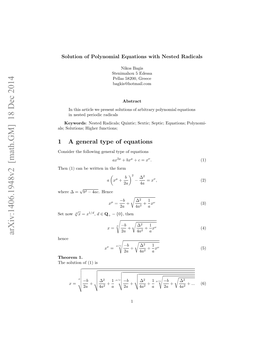 Arxiv:1406.1948V2 [Math.GM] 18 Dec 2014 Hr = ∆ Where H Ouino 1 Is (1) of Solution the 1