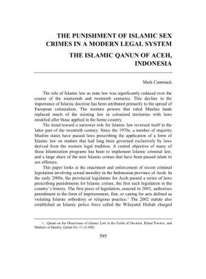 The Punishment of Islamic Sex Crimes in a Modern Legal System the Islamic Qanun of Aceh, Indonesia