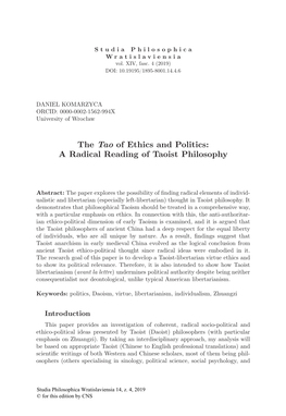 The Tao of Ethics and Politics: a Radical Reading of Taoist Philosophy