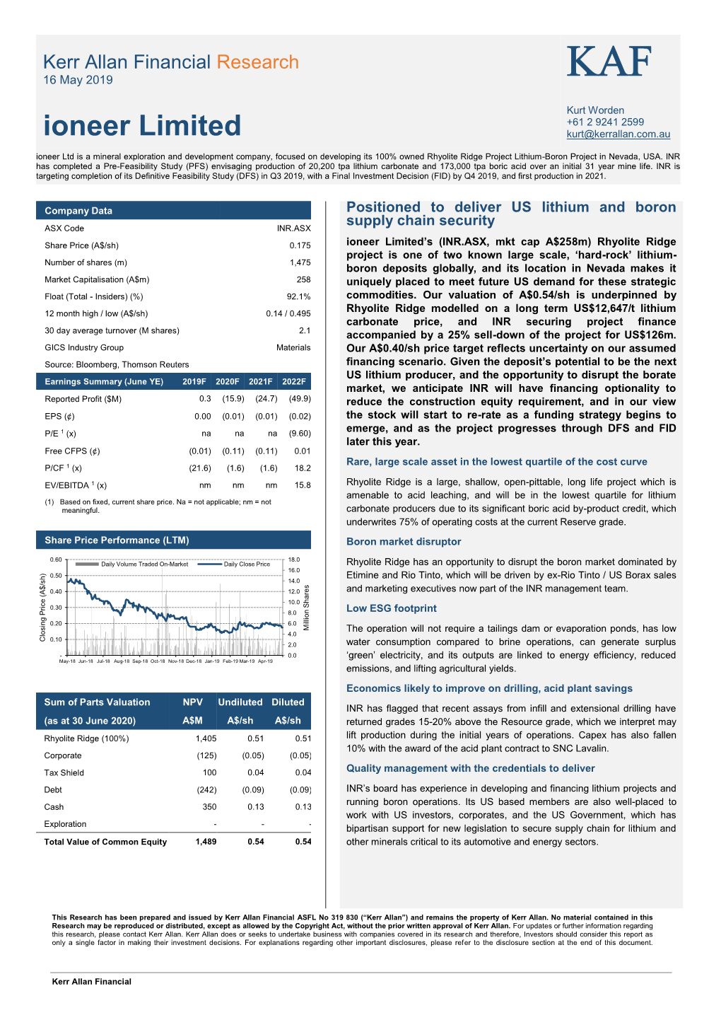 Kerr Allan Financial Research 16 May 2019 KAF