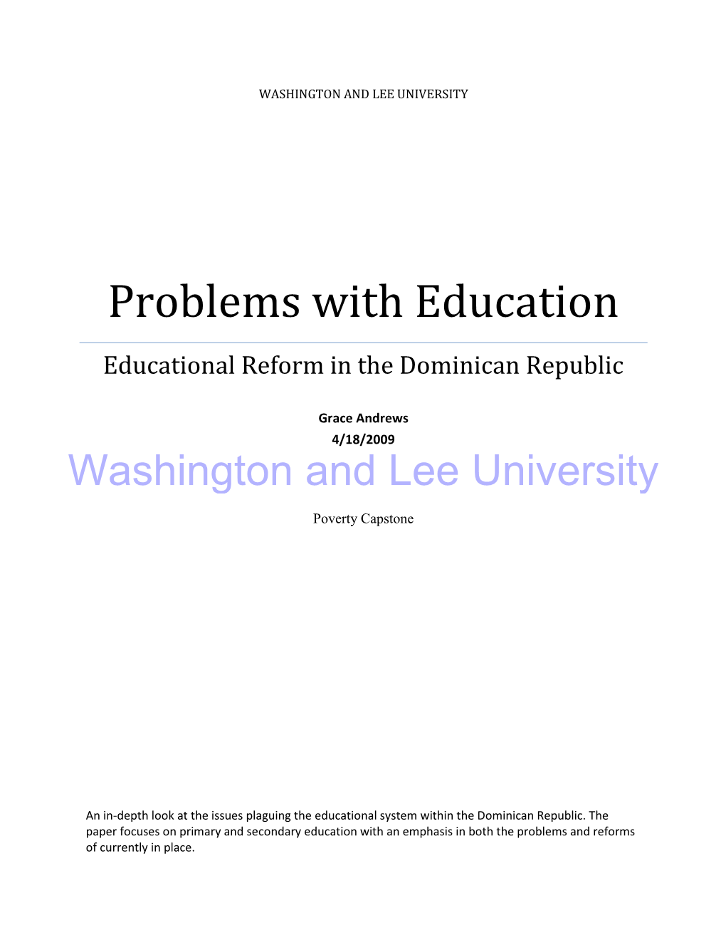 Problems with Education Educational Reform in the Dominican Republic