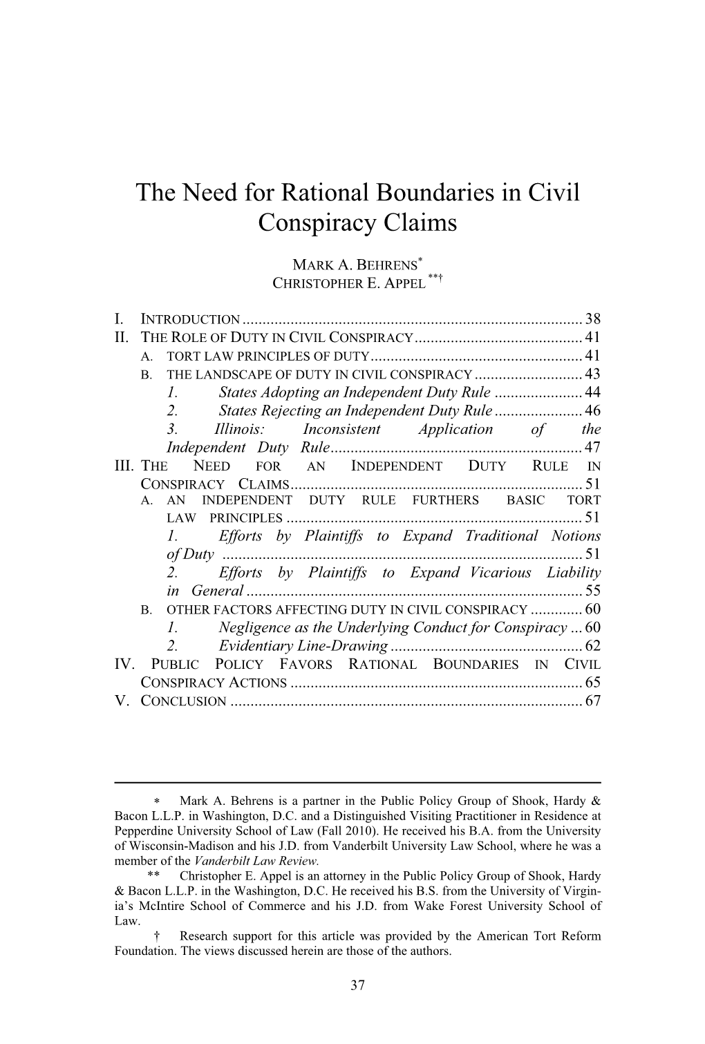 The Need for Rational Boundaries in Civil Conspiracy Claims