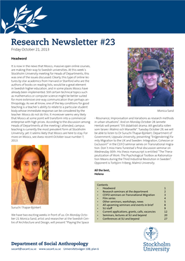 Research Newsletter #23 Friday October 21, 2013