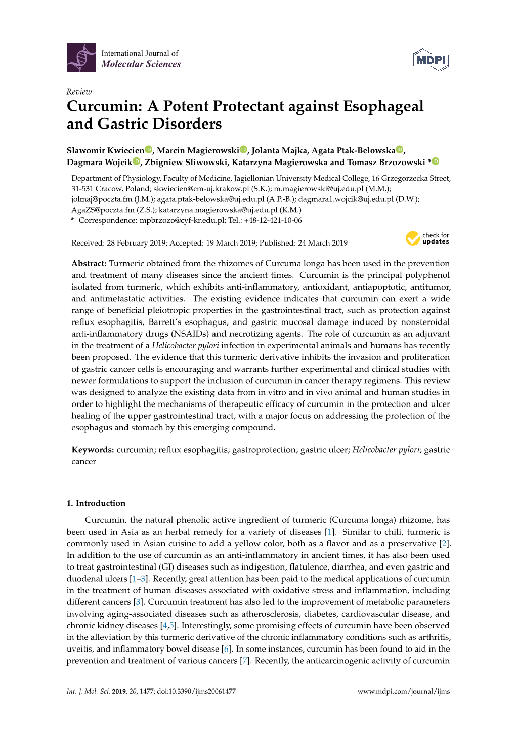 Curcumin: A Potent Protectant Against Esophageal And Gastric Disorders ...