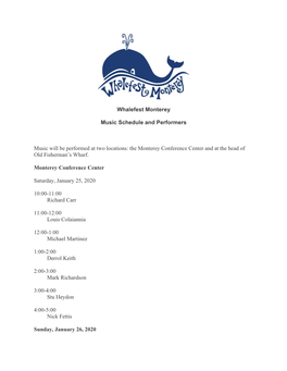 Whalefest Monterey Music Schedule and Performers Music Will Be