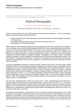 Political Demography Written by Christian Leuprecht and Jack A