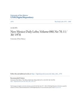 New Mexico Daily Lobo, Volume 080, No 70, 11/30/1976." 80, 70 (1976)
