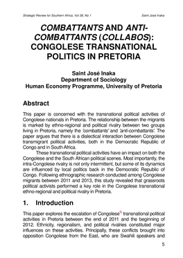Combattants (Collabos): Congolese Transnational Politics in Pretoria