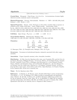 Algodonite Cu6as C 2001-2005 Mineral Data Publishing, Version 1