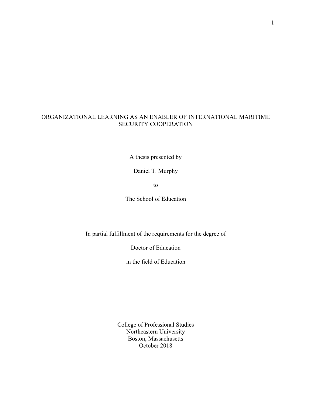 Organizational Learning As an Enabler of International Maritime Security Cooperation