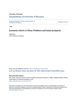 Economic Reform in China: Problems and Future Prospects