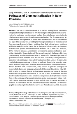 Pathways of Grammaticalisation in Italo- Romance Published Online September 22, 2020