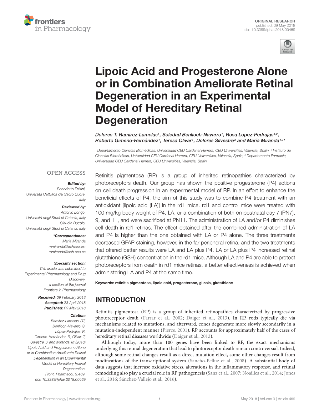 Lipoic Acid and Progesterone Alone Or in Combination Ameliorate Retinal Degeneration in an Experimental Model of Hereditary Retinal Degeneration