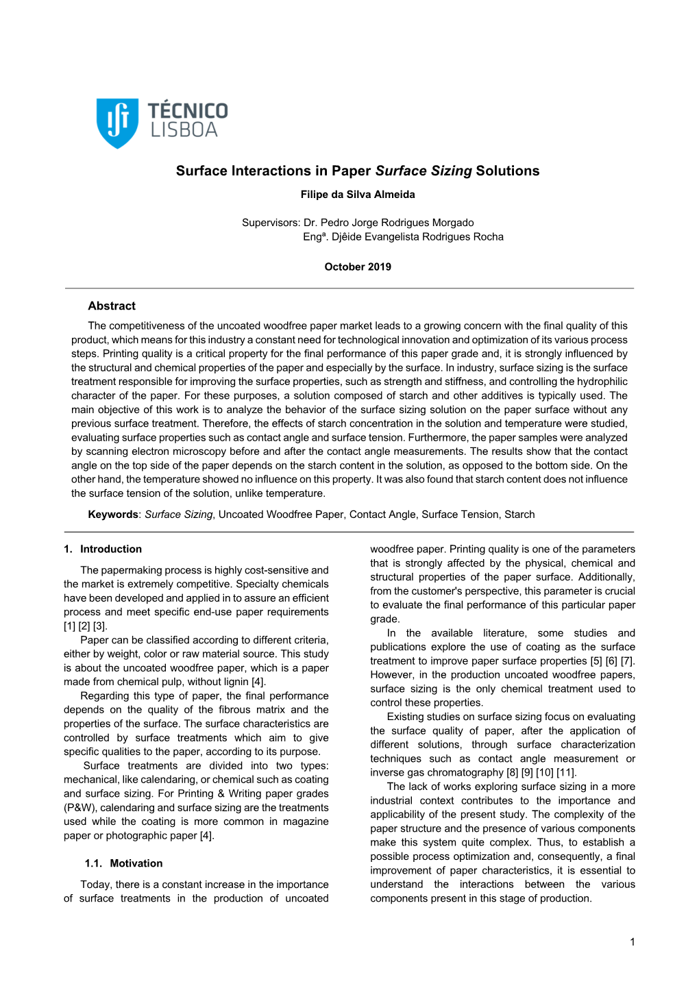 Surface Interactions in Paper Surface Sizing Solutions