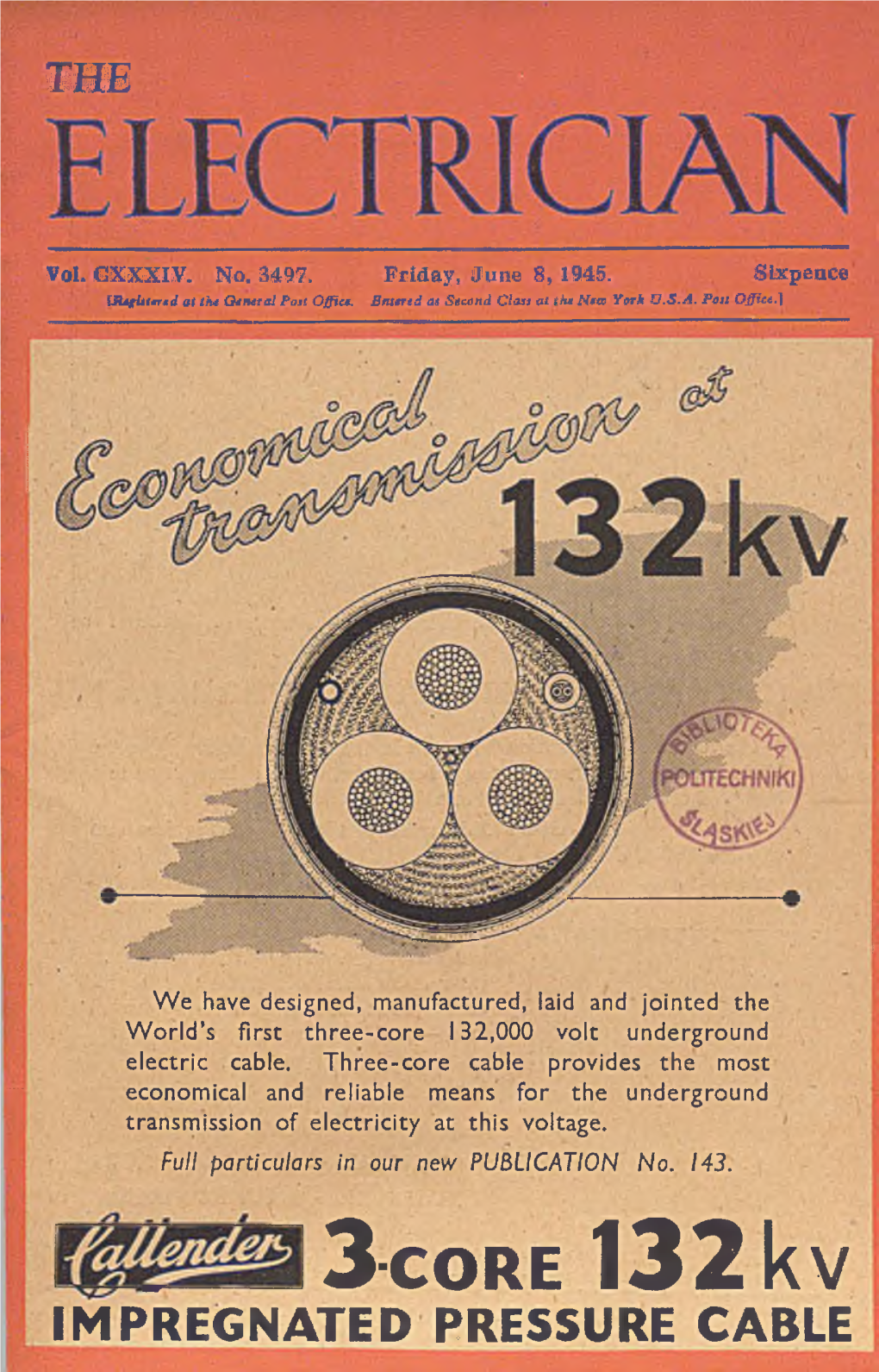 IMPREGNATED PRESSURE CABLE the ELECTRICIAN June 8, 1945