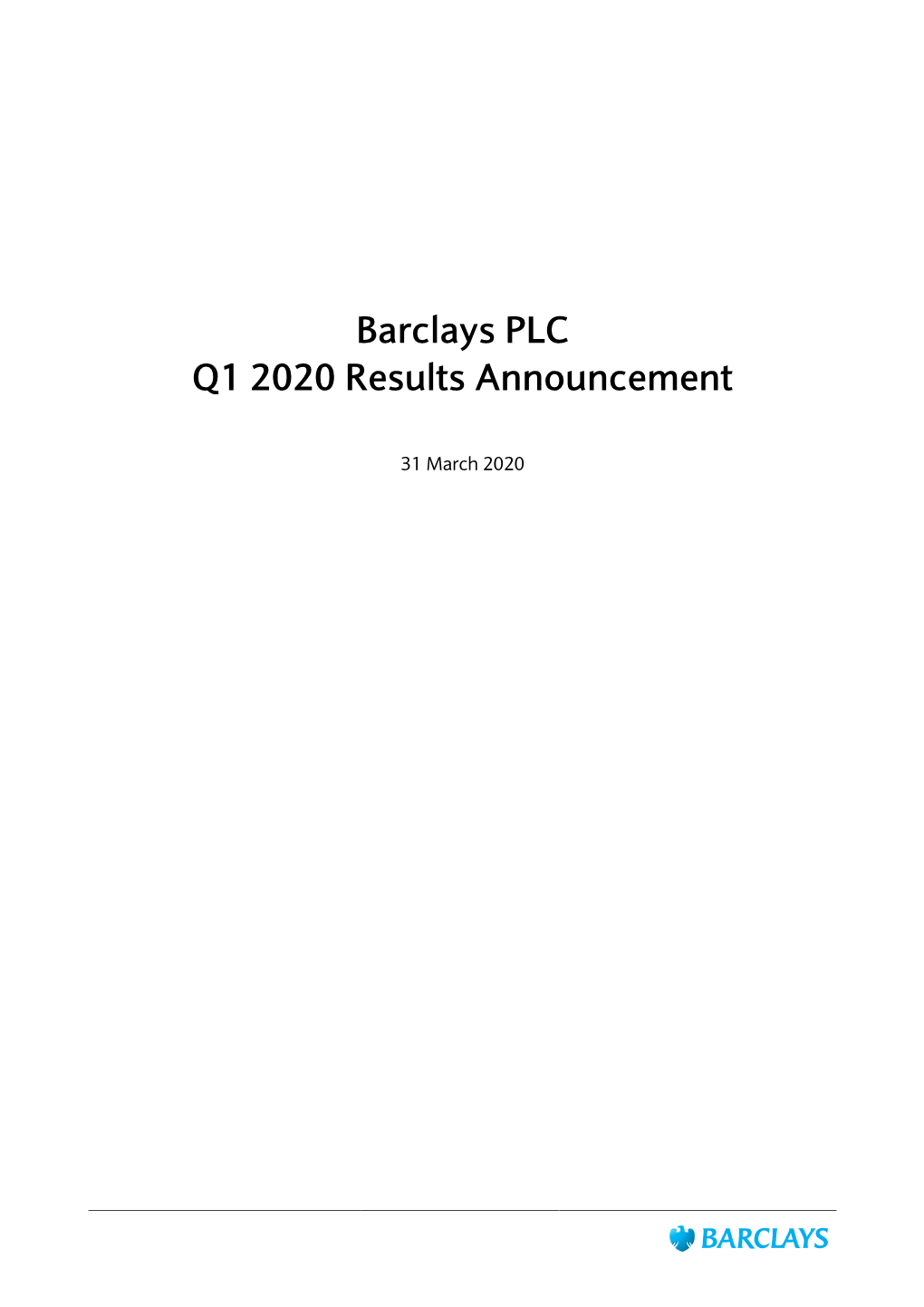 Barclays PLC Q1 2020 Results Announcement