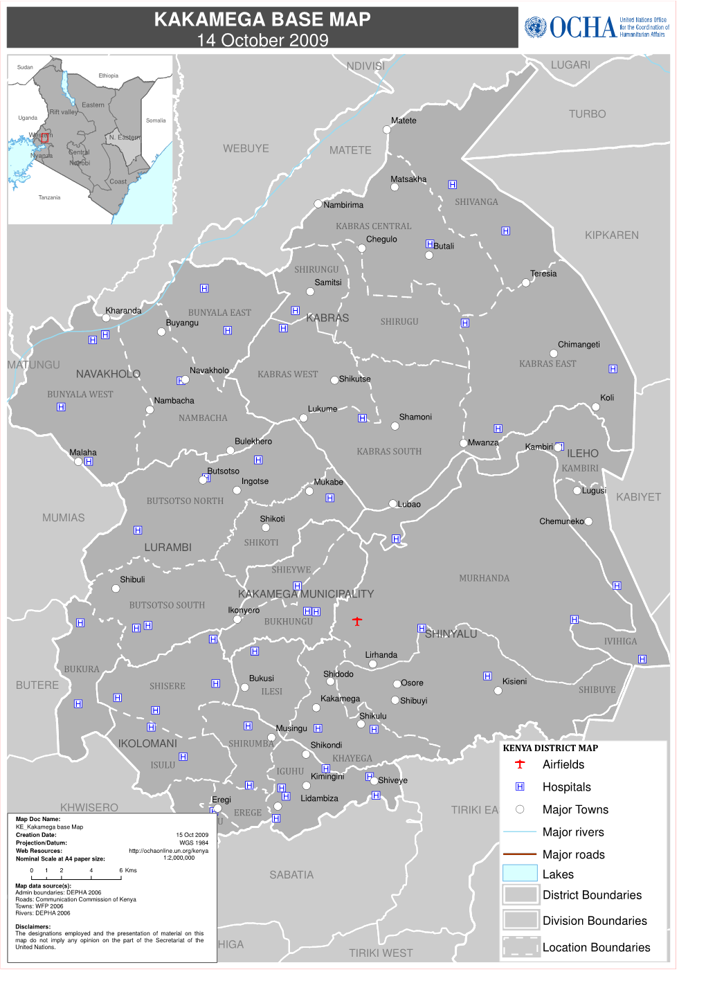 KAKAMEGA BASE MAP 14 October 2009 CENTRAL BUNGOMA Sudan NDIVISI LUGARI Ethiopia