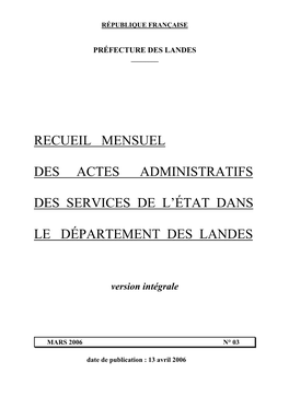 Recueil Mensuel Des Actes Administratifs A