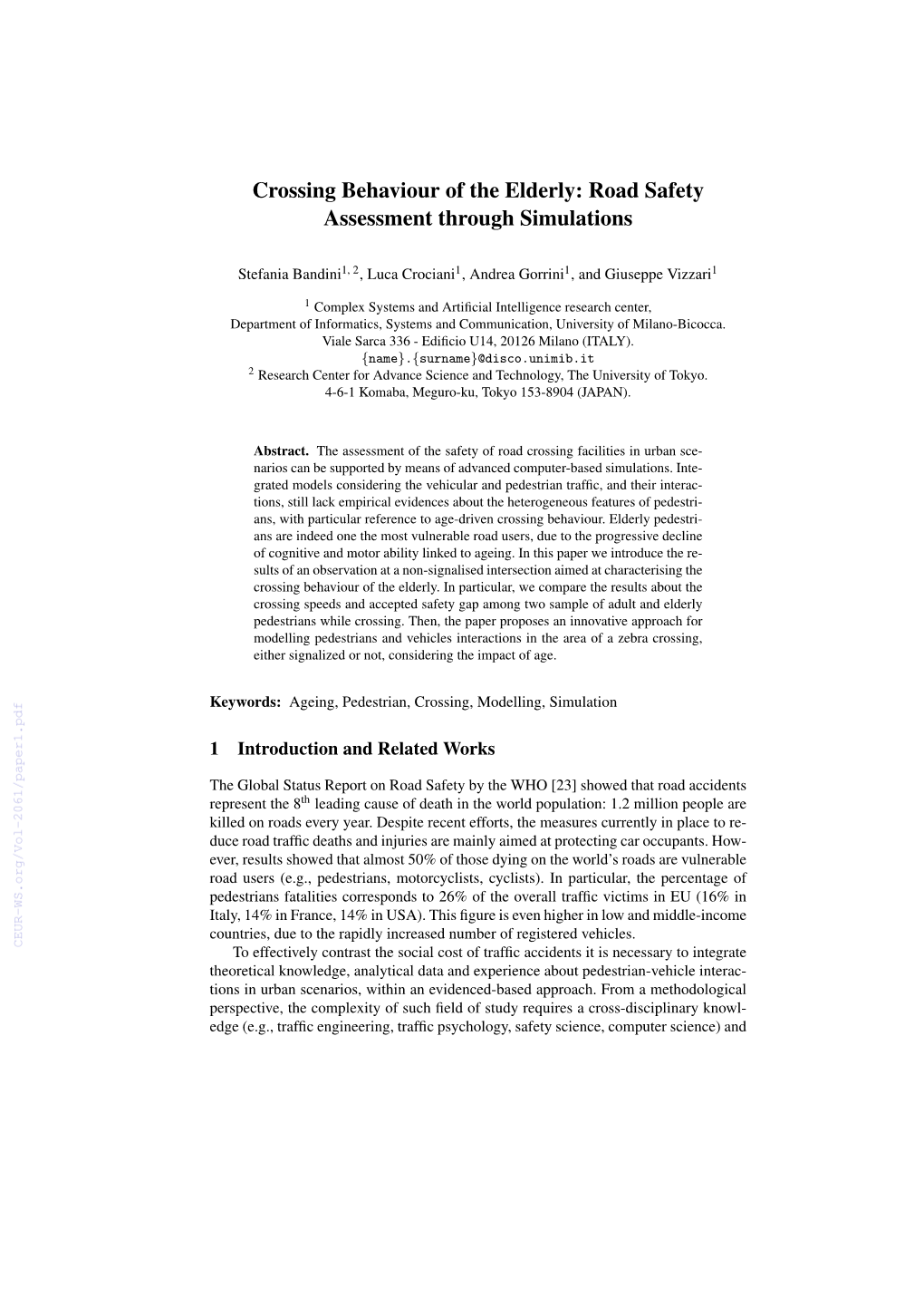 Crossing Behaviour of the Elderly: Road Safety Assessment Through Simulations