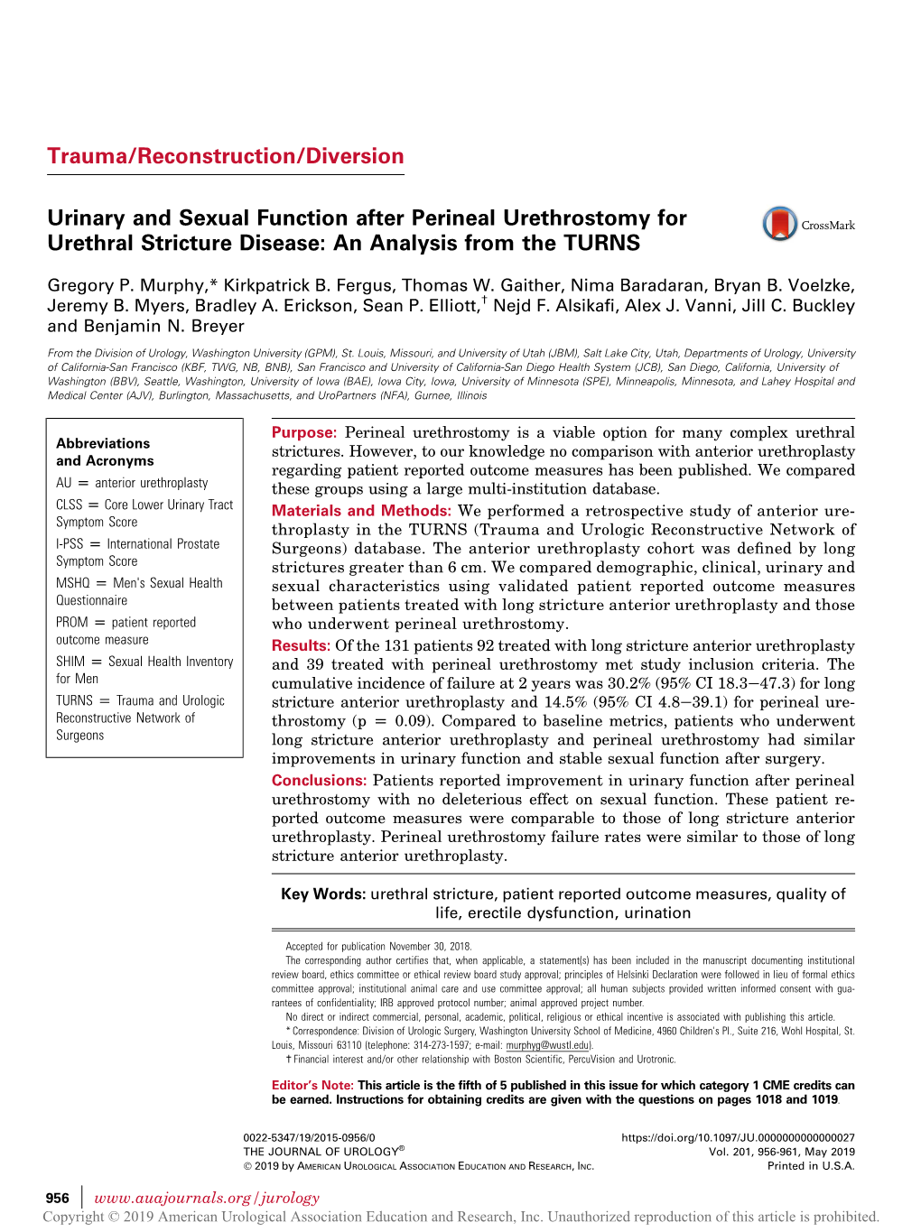 Urinary and Sexual Function After Perineal Urethrostomy for Urethral Stricture Disease: an Analysis from the TURNS
