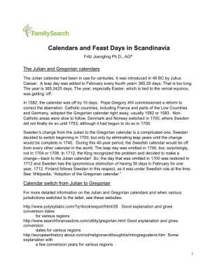 Calendars and Feast Days in Scandinavia Fritz Juengling Ph.D., AG®