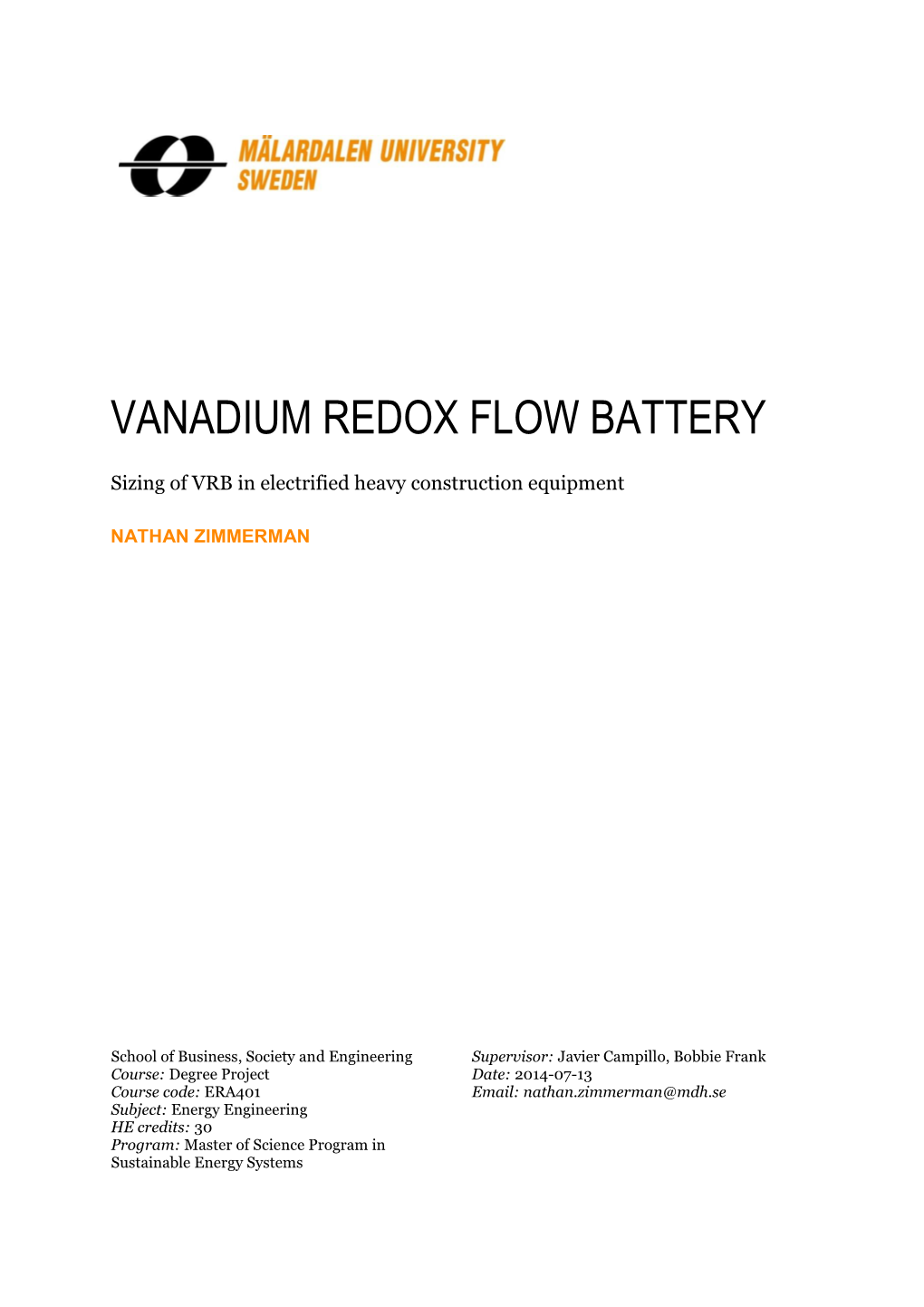 Vanadium Redox Flow Battery