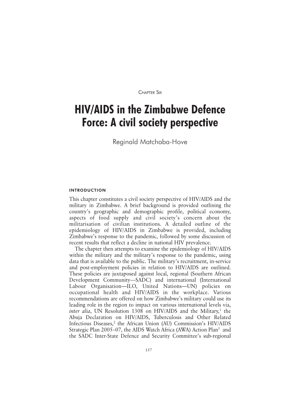 HIV/AIDS in the Zimbabwe Defence Force: a Civil Society Perspective