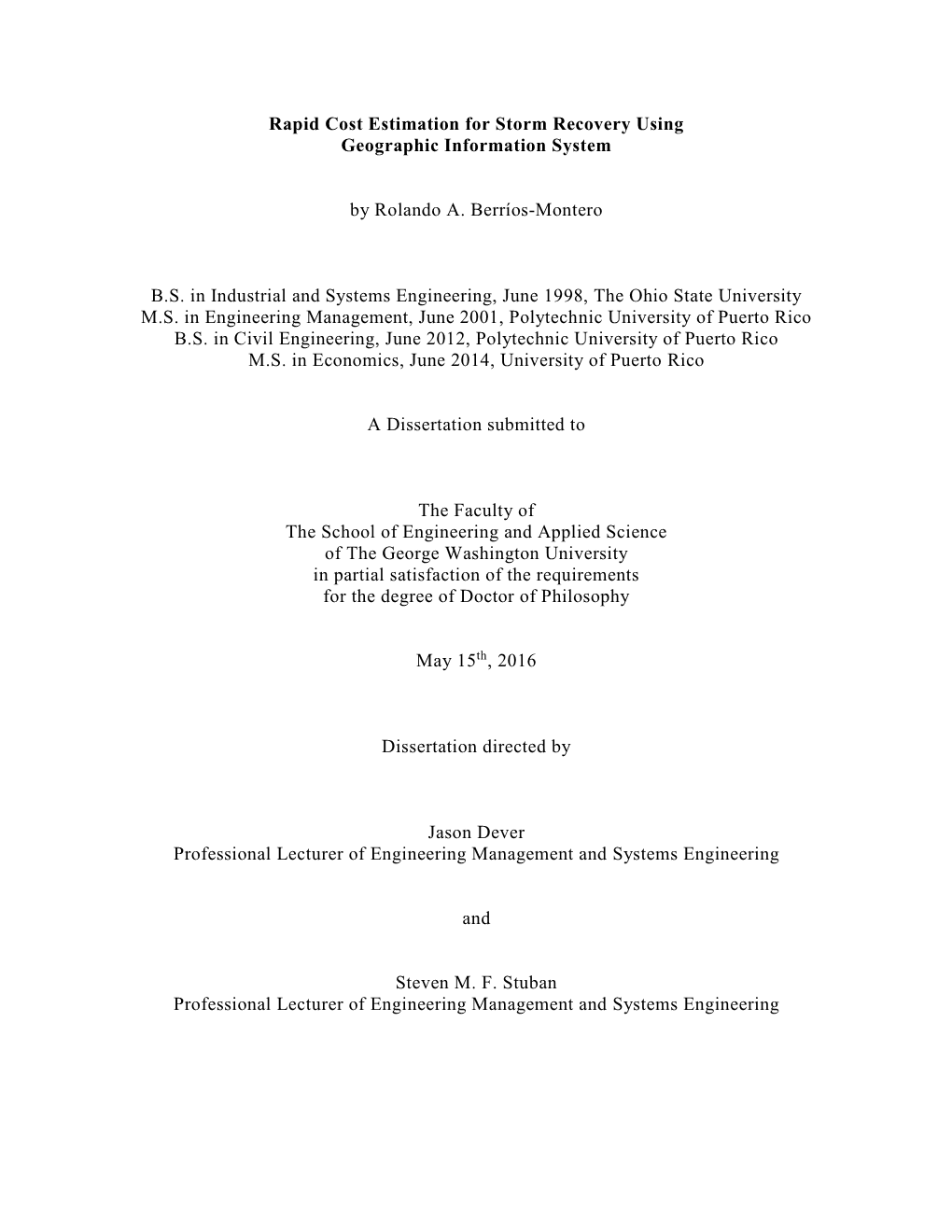 Rapid Cost Estimation for Storm Recovery Using Geographic Information System