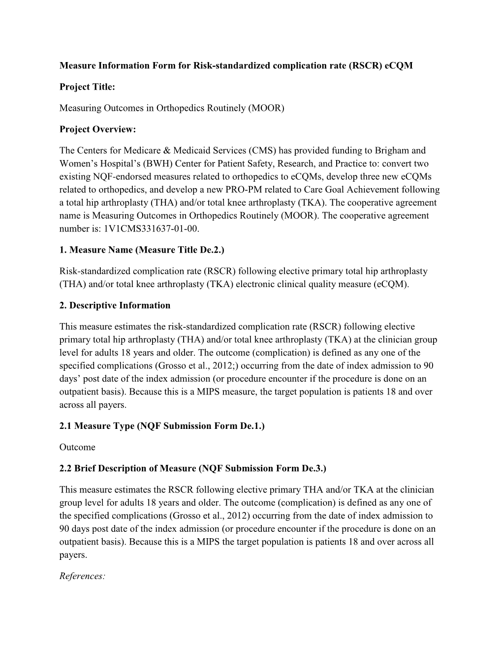 Measure Information Form for Risk-Standardized Complication Rate (RSCR) Ecqm