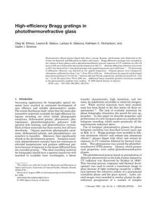 High-Efficiency Bragg Gratings in Photothermorefractive Glass