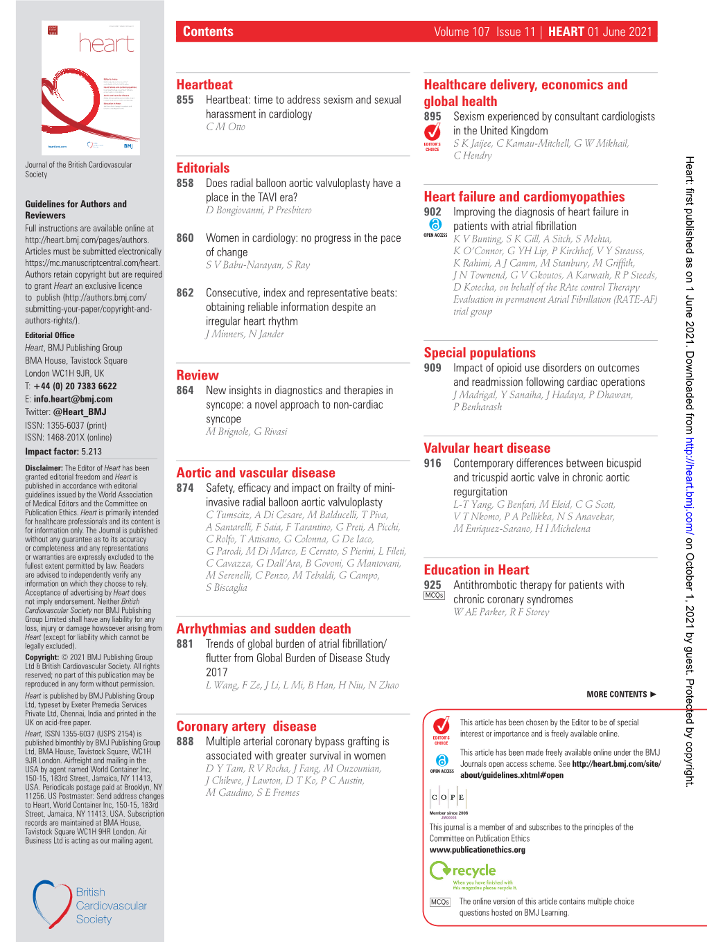 Contents Heartbeat Editorials Review Aortic and Vascular Disease Arrhythmias and Sudden Death Coronary Artery Disease Healthcar