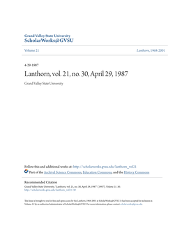 Lanthorn, Vol. 21, No. 30, April 29, 1987 Grand Valley State University