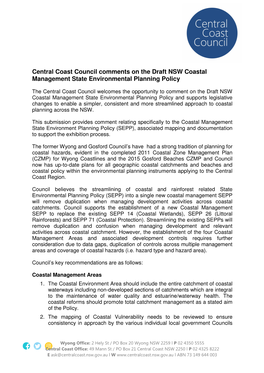 Central Coast Council Comments on the Draft NSW Coastal Management State Environmental Planning Policy