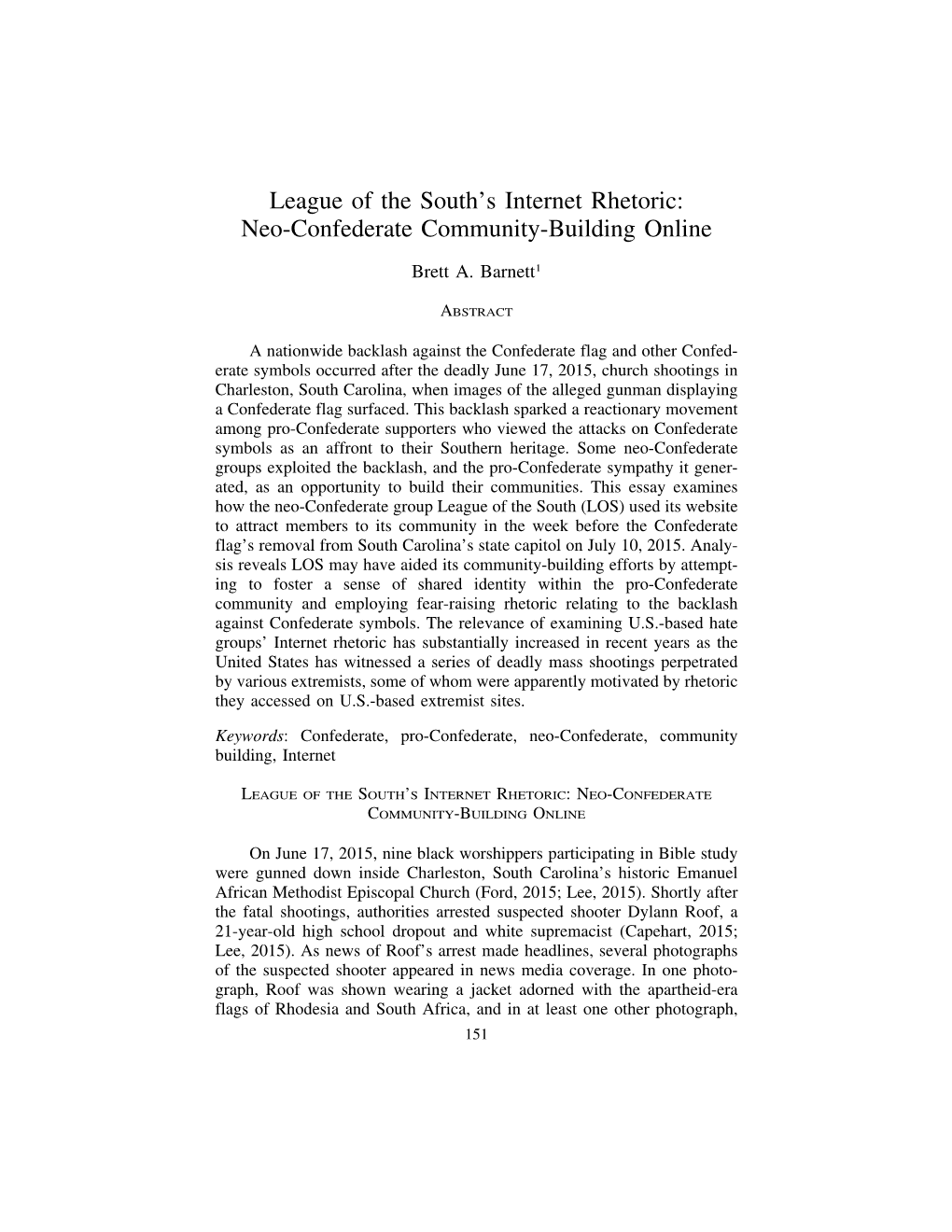 League of the South's Internet Rhetoric: Neo-Confederate