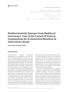 Multinormativity Emerges from Multilevel Governance. Uses of the Council of Trent in Examinations for Ecclesiastical Benefices in 19Th-Century Brazil