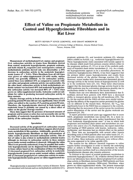 Effect of Valine on Propionate Metabolism in Control and Hyperglycinemic Fibroblasts and in Rat Liver