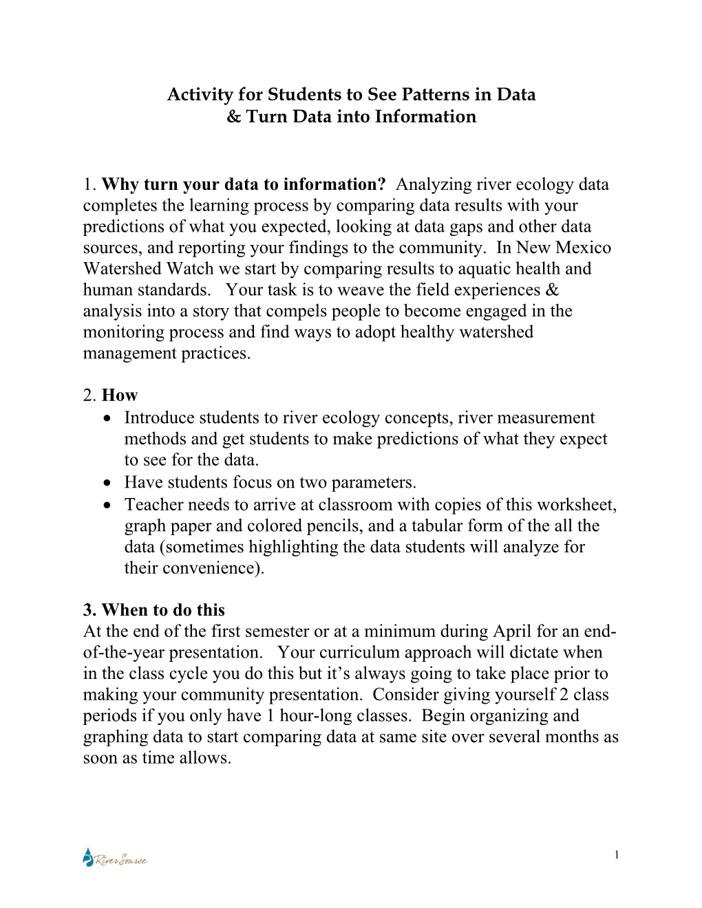 River Continuum Concept (See Attachment) and How Data Changes from Upper Sites to Lower Sites